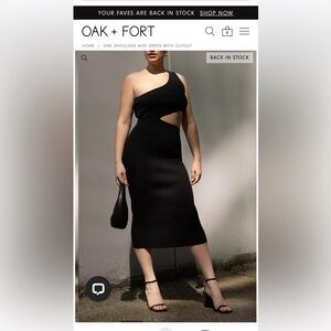 NWT OAK+FORT one shoulder midi dress with cutout, black XS